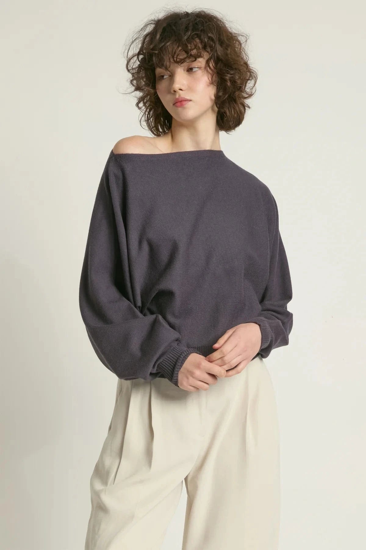 Look By M Sweater One size Aura Longsleeve Crop Sweater - Midnight