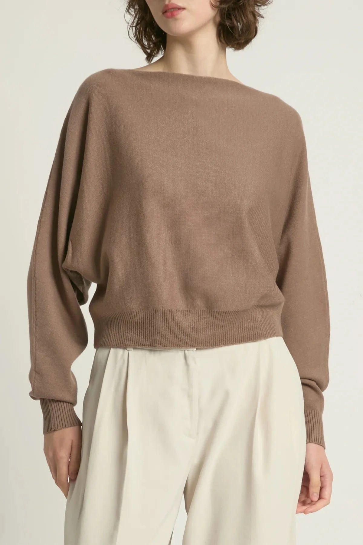 Look By M Sweater One size Aura Longsleeve Crop Sweater - Mink