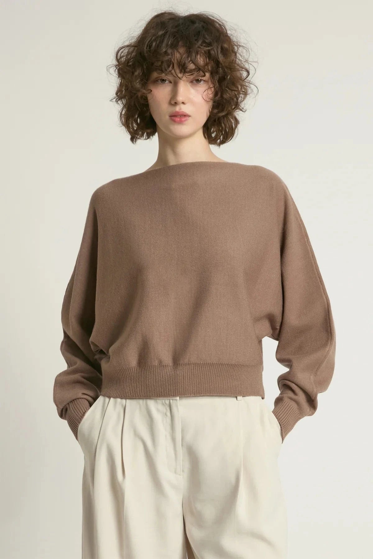 Look By M Sweater One size Aura Longsleeve Crop Sweater - Mink