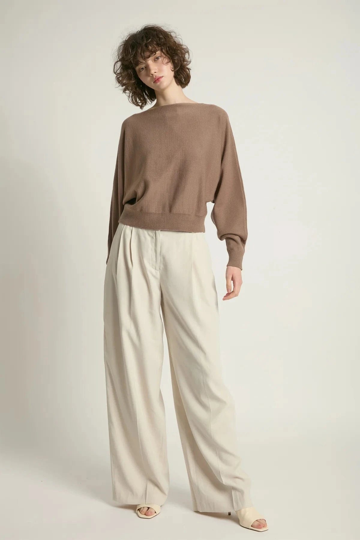 Look By M Sweater One size Aura Longsleeve Crop Sweater - Mink