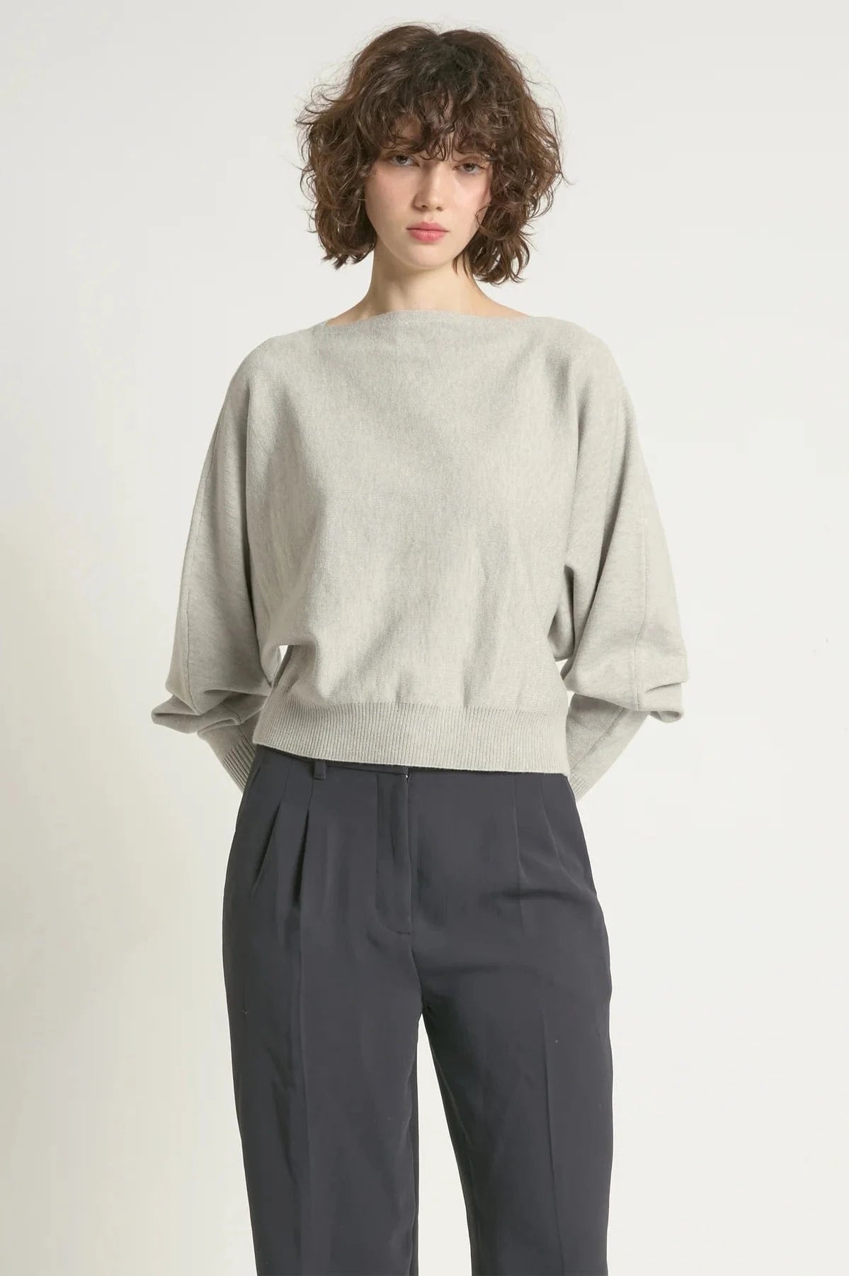 Look By M Sweater One size Aura Longsleeve Crop Sweater - Stone Grey
