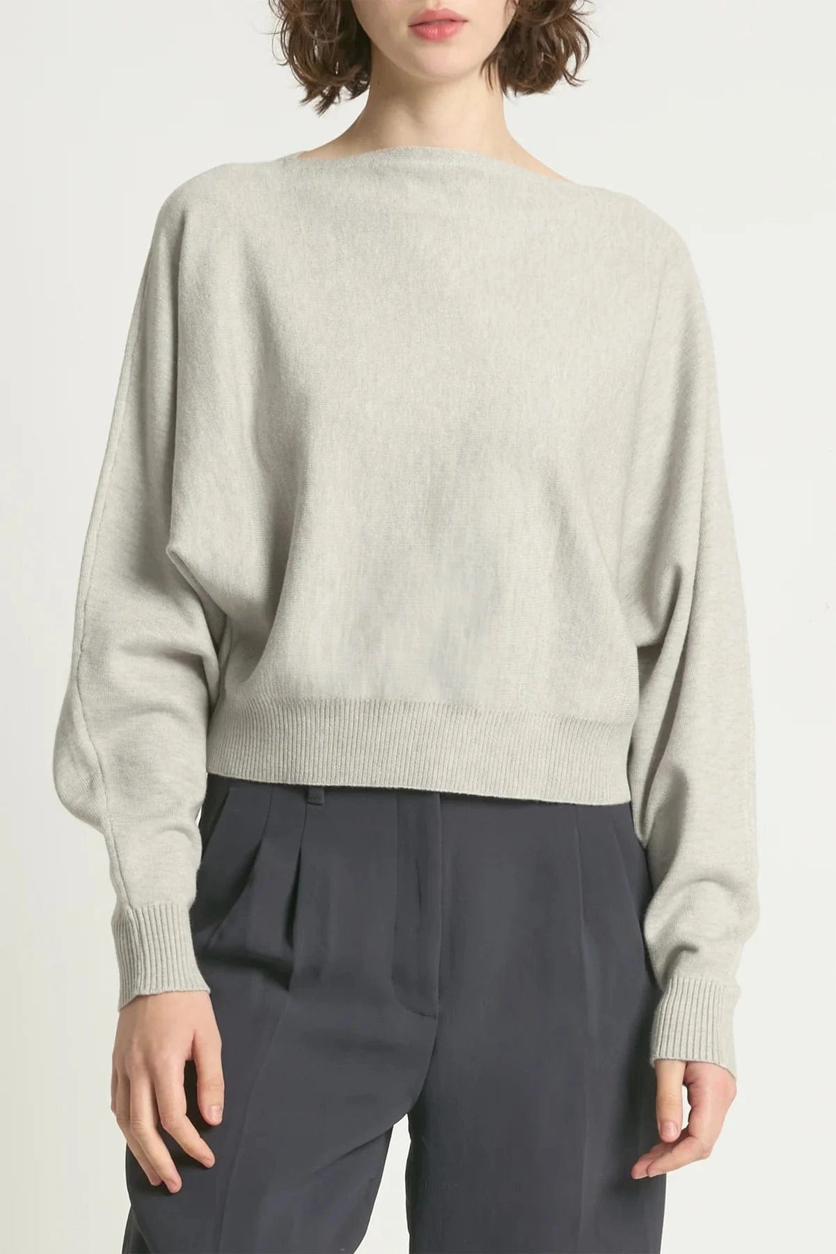 Look By M Sweater One size Aura Longsleeve Crop Sweater - Stone Grey