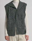Look By M Sweater One Size Cable Knit Open Front Sweater Vest - Charcoal