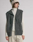 Look By M Sweater One Size Cable Knit Open Front Sweater Vest - Charcoal