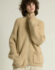 Look By M Sweater One Size Chunky Zip Cardigan Sweater - Tan