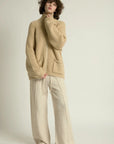 Look By M Sweater One Size Chunky Zip Cardigan Sweater - Tan
