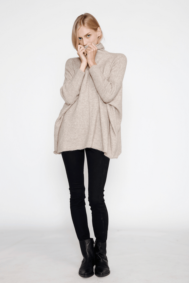 Look by M Sweater Taupe Front Seam Turtleneck Sweater