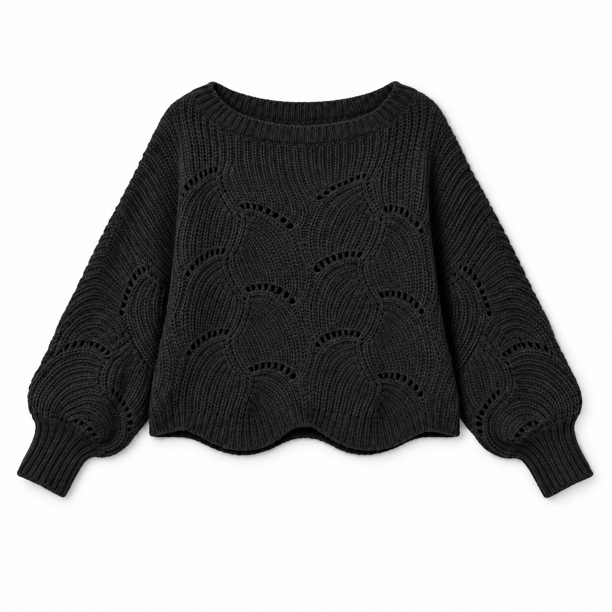 Magic Scarf Sweater Sunday Cable Knit Poncho Sweater - Black