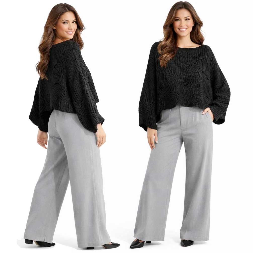 Magic Scarf Sweater Sunday Cable Knit Poncho Sweater - Black