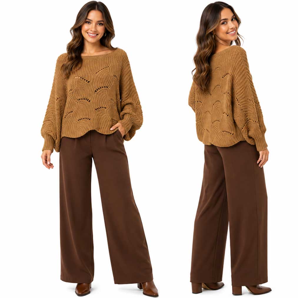 Magic Scarf Sweater Sunday Cable Knit Poncho Sweater - Camel
