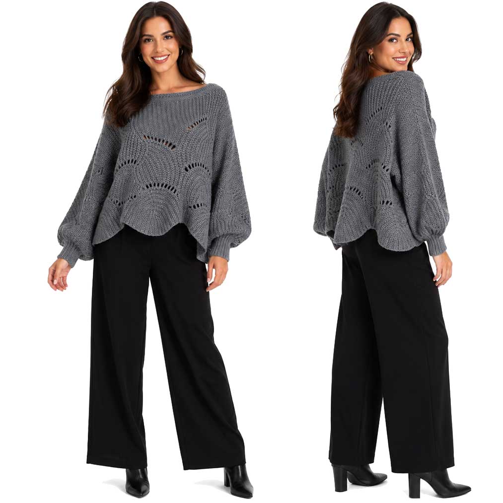 Magic Scarf Sweater Sunday Cable Knit Poncho Sweater - Grey