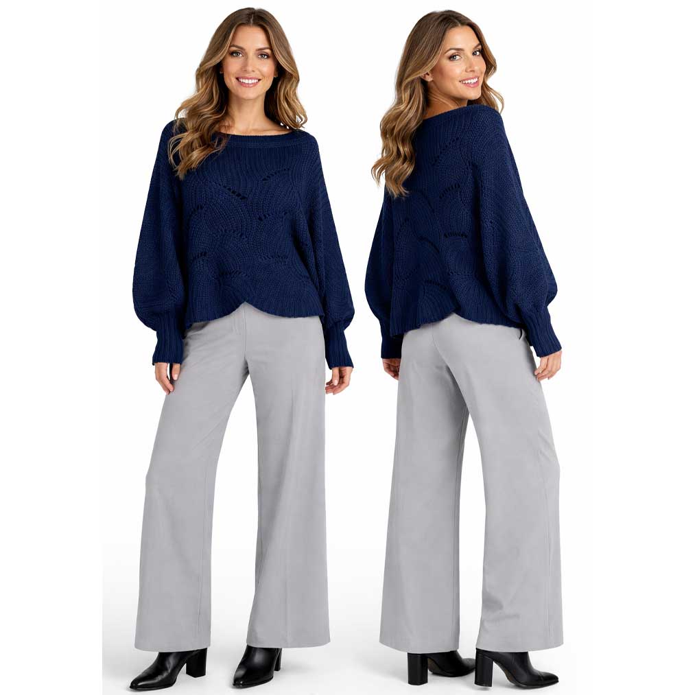 Magic Scarf Sweater Sunday Cable Knit Poncho Sweater - Navy
