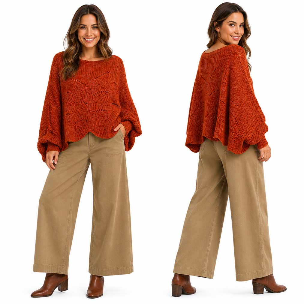 Magic Scarf Sweater Sunday Cable Knit Poncho Sweater - Paprika