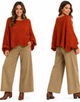 Magic Scarf Sweater Sunday Cable Knit Poncho Sweater - Paprika
