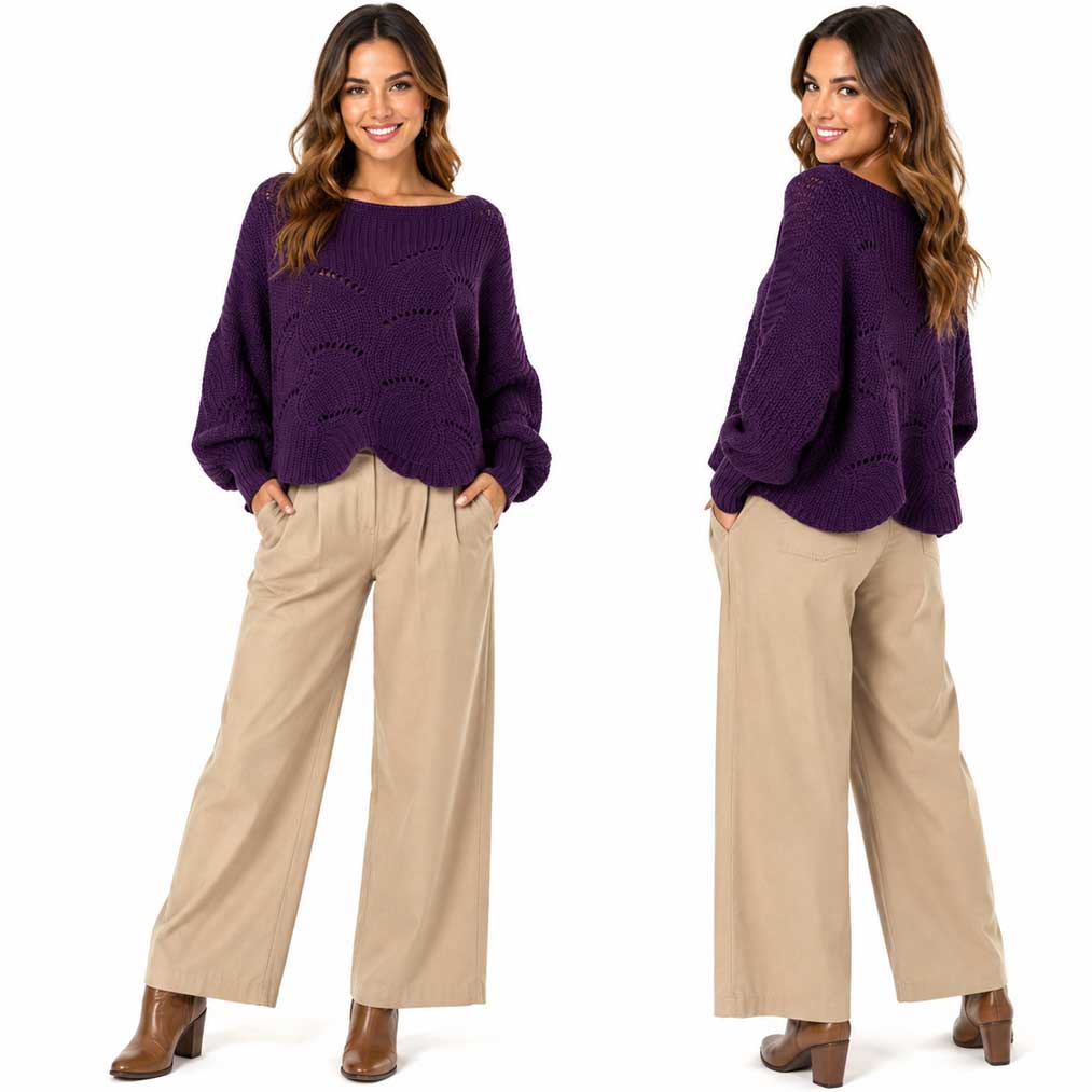 Magic Scarf Sweater Sunday Cable Knit Poncho Sweater - Plum