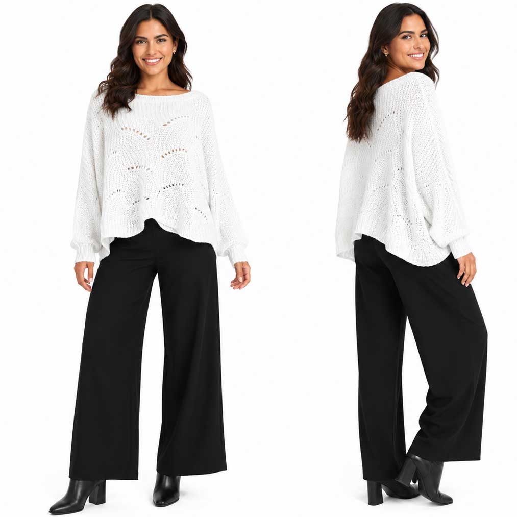 Magic Scarf Sweater Sunday Cable Knit Poncho Sweater - White