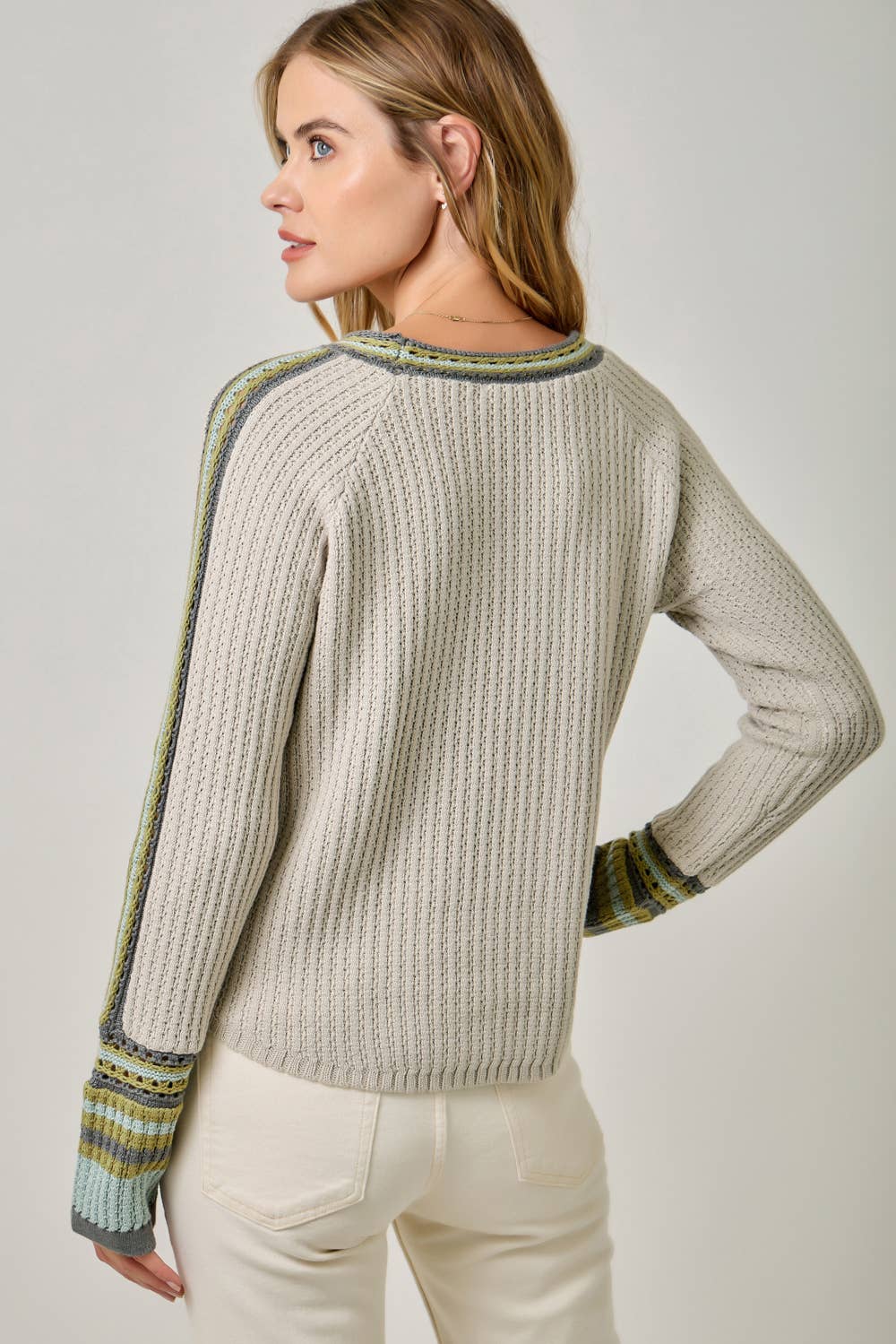Mystree Sweater Raglan Sleeve Trim Detail Sweater Top