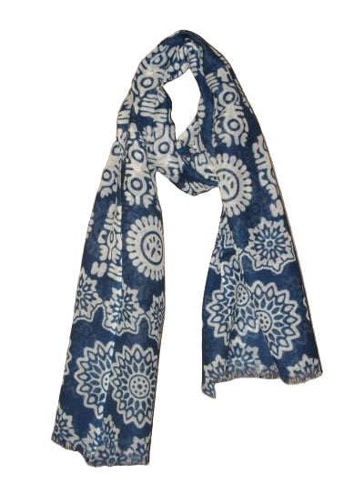 Nusantara Denim Medallion Print Sheer Wool Stole
