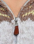 Pol Clothing Cardigan One Size / OATMEAL MULTI Fair Isle Deer Motif Fold Over Collar Zip Up Cardigan