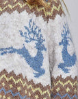 Pol Clothing Cardigan One Size / OATMEAL MULTI Fair Isle Deer Motif Fold Over Collar Zip Up Cardigan