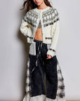 Pol Clothing Cardigan OS / OATMEAL Fair Isle Pattern Cable Button Front Knit Cardigan