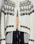 Pol Clothing Cardigan OS / OATMEAL Fair Isle Pattern Cable Button Front Knit Cardigan