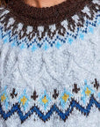 Pol Clothing Sweater One Size / Fair Isle Blues Fair Isle Pattern Cable Knit Ribbed Trim Sweater