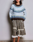 Pol Clothing Sweater One Size / Fair Isle Blues Fair Isle Pattern Cable Knit Ribbed Trim Sweater