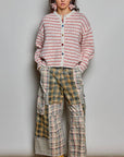 Pol Clothing Sweater One Size / PINK MULTI Long Sleeve Striped Colorful Button Accents Sweater