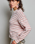 Pol Clothing Sweater One Size / PINK MULTI Long Sleeve Striped Colorful Button Accents Sweater