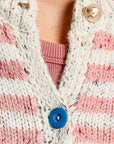 Pol Clothing Sweater One Size / PINK MULTI Long Sleeve Striped Colorful Button Accents Sweater
