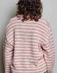 Pol Clothing Sweater One Size / PINK MULTI Long Sleeve Striped Colorful Button Accents Sweater