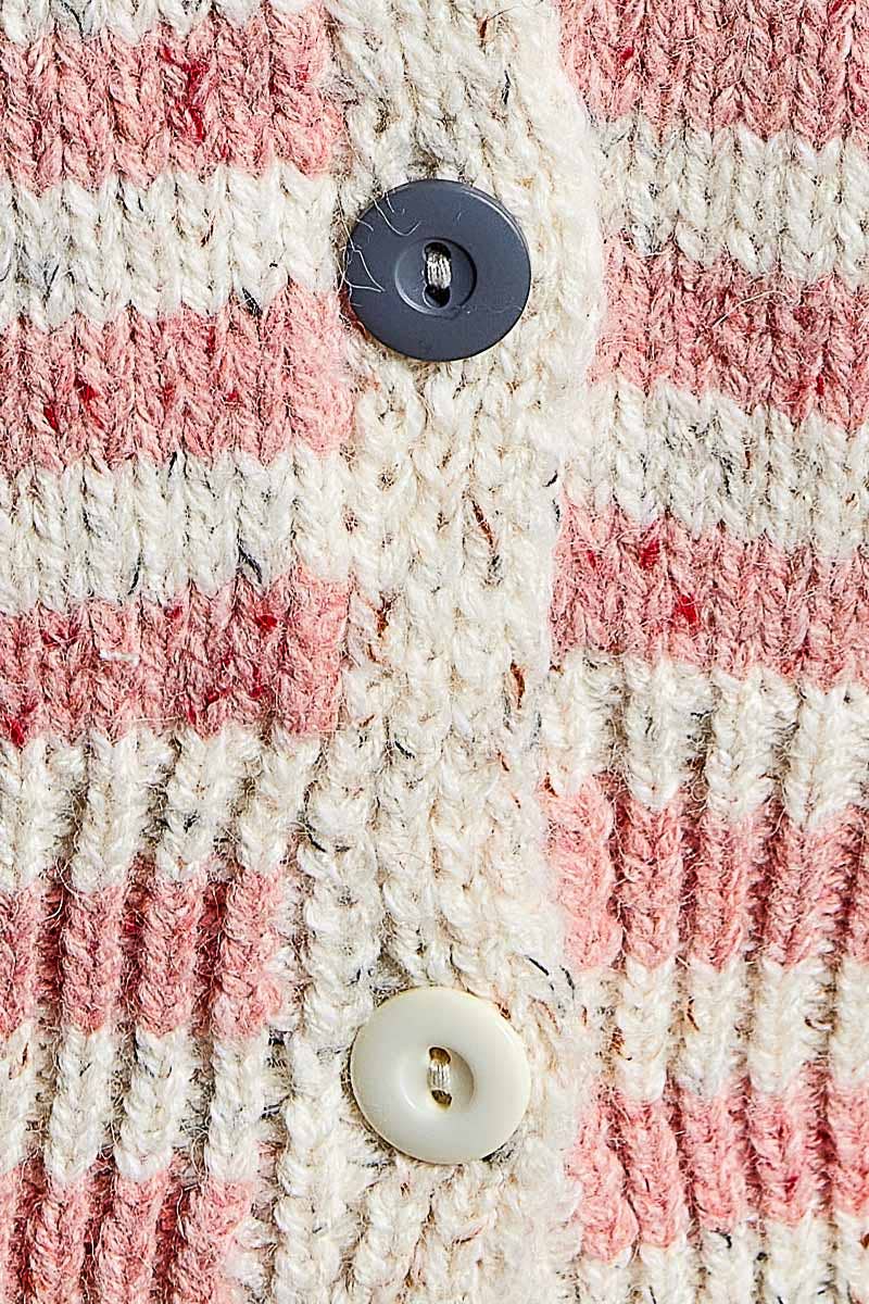Pol Clothing Sweater One Size / PINK MULTI Long Sleeve Striped Colorful Button Accents Sweater