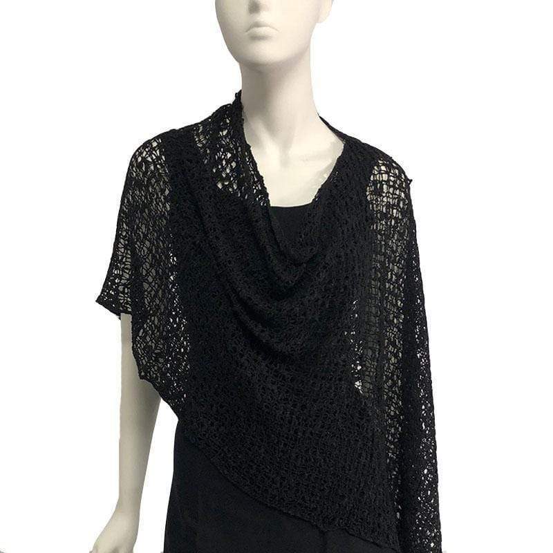 Tanami Poncho Black Popcorn Knit Poncho Biasa (Black)
