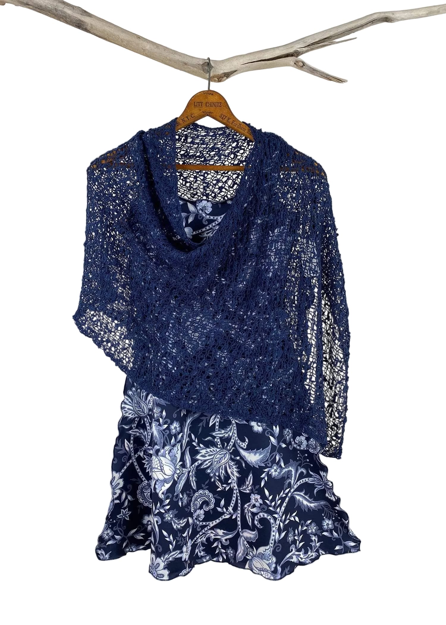 Tanami Poncho Navy Popcorn Knit Poncho Biasa (Navy)