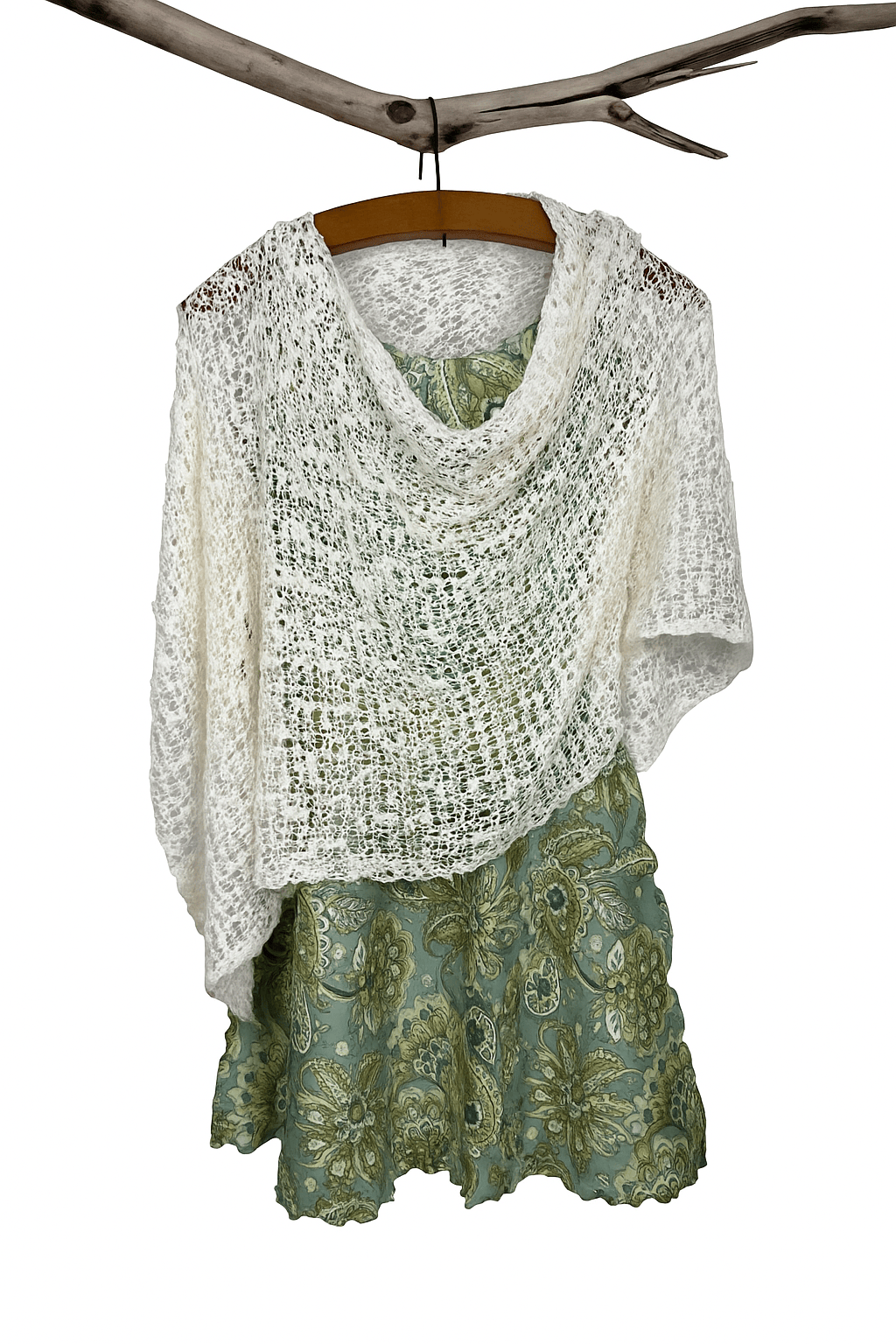 Tanami Poncho Off White Popcorn Knit Poncho Biasa (Off White)