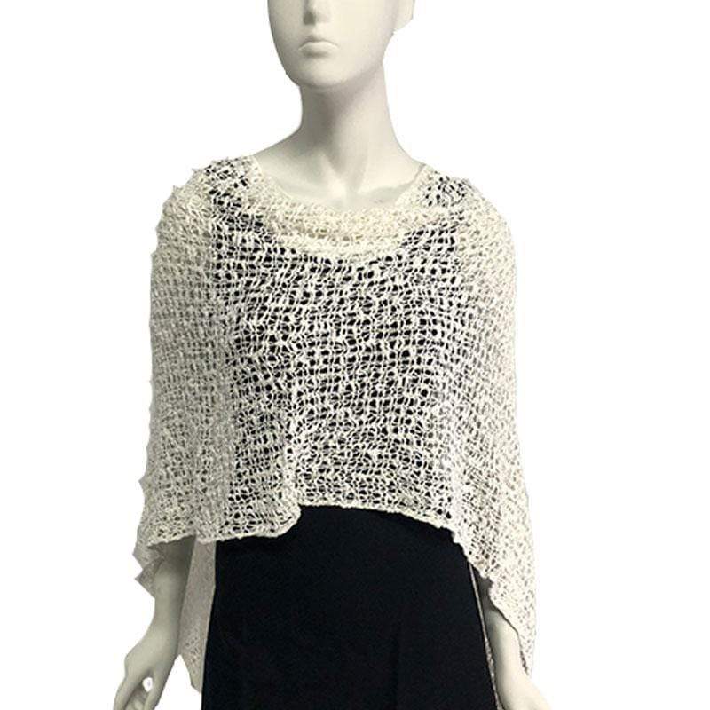 Tanami Poncho White Popcorn Knit Poncho Biasa (White)