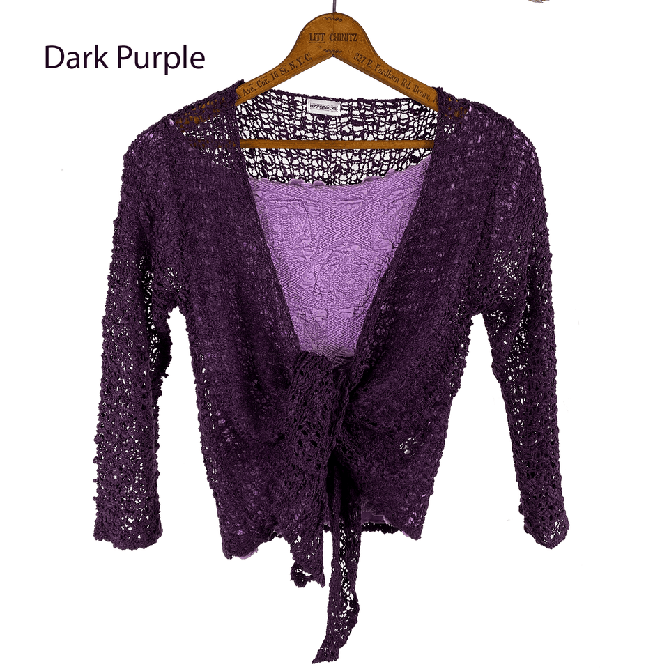 Tanami Sweater Dark Purple Tanami Tie Front Popcorn Sweater Shrug