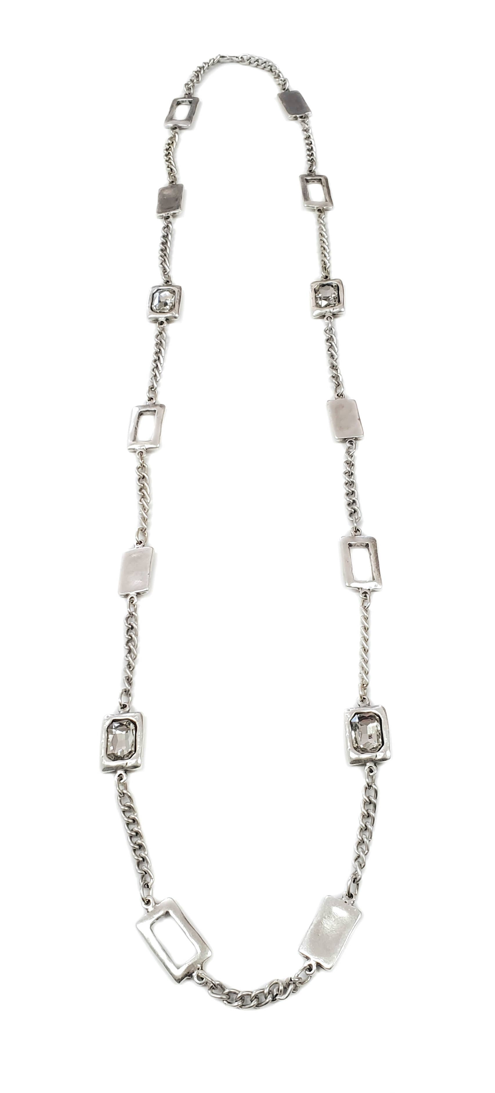 The Ancient Bazaar Jewelry & Accessories Necklace Long Pewter Squares and Gems Necklace