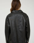 The Workshop Studio BROWN WASHED FAUX LEATHER COLLARED ZIP-UP JACKET