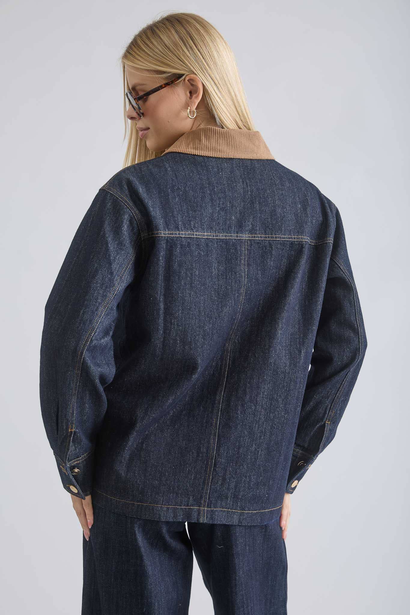 The Workshop Studio DENIM CORDUROY COLLAR  POCKET DETAIL DENIM JACKET