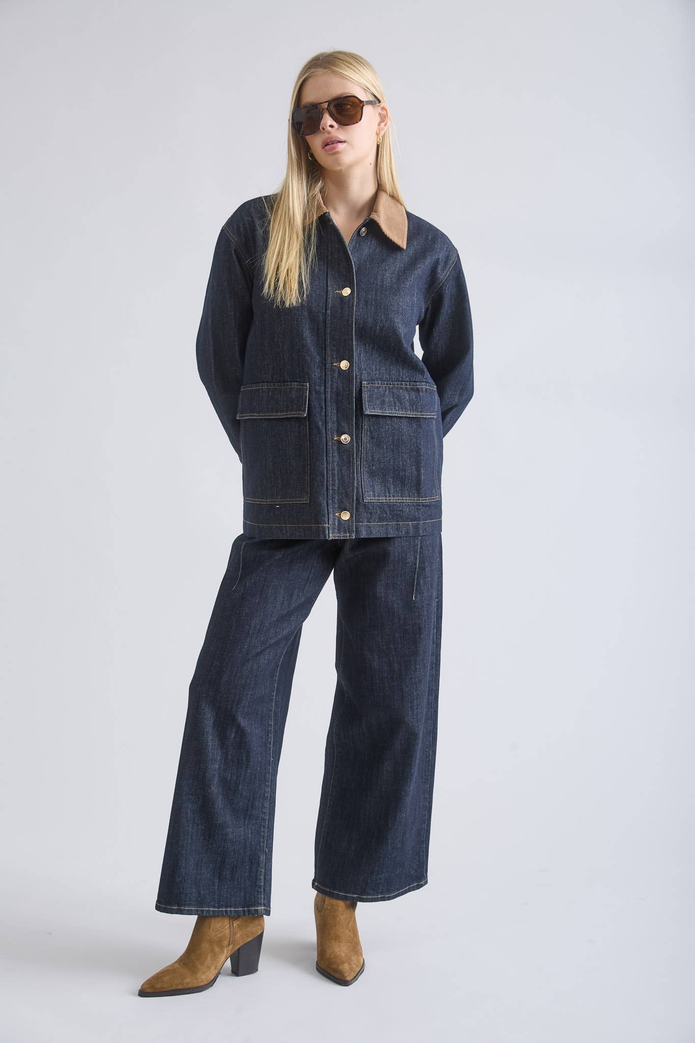 The Workshop Studio DENIM CORDUROY COLLAR  POCKET DETAIL DENIM JACKET