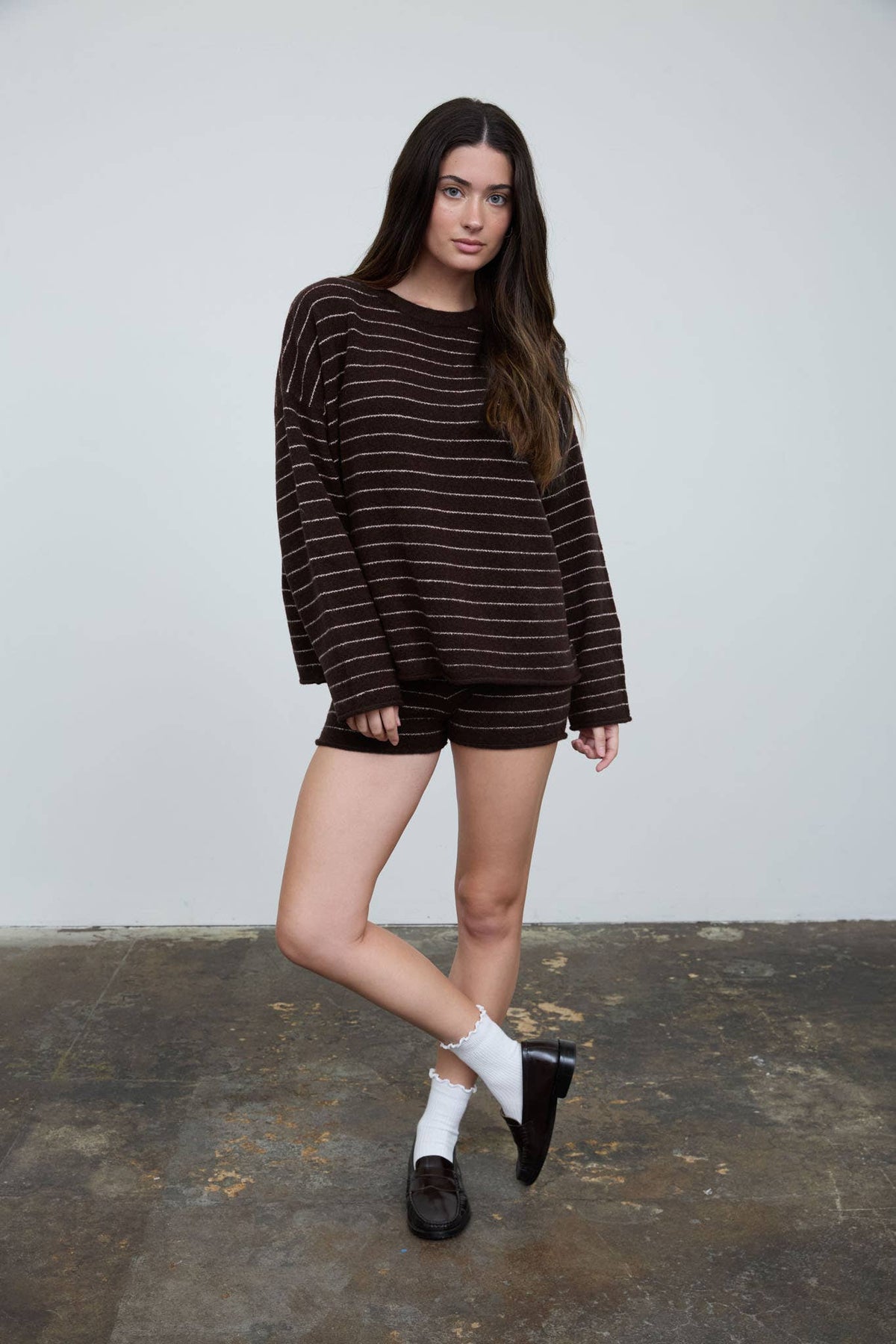 The Workshop Studio Sweater BROWN / Small STRIPE CREW NECK BOXY PULLOVER SWEATER