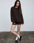 The Workshop Studio Sweater BROWN / Small STRIPE CREW NECK BOXY PULLOVER SWEATER