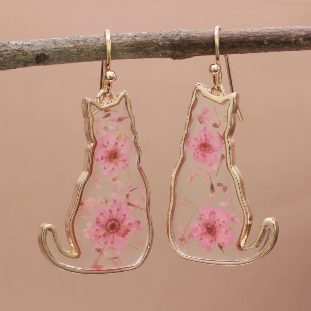ZAD jewelry Feline Friend Cat Dried Flower Earrings