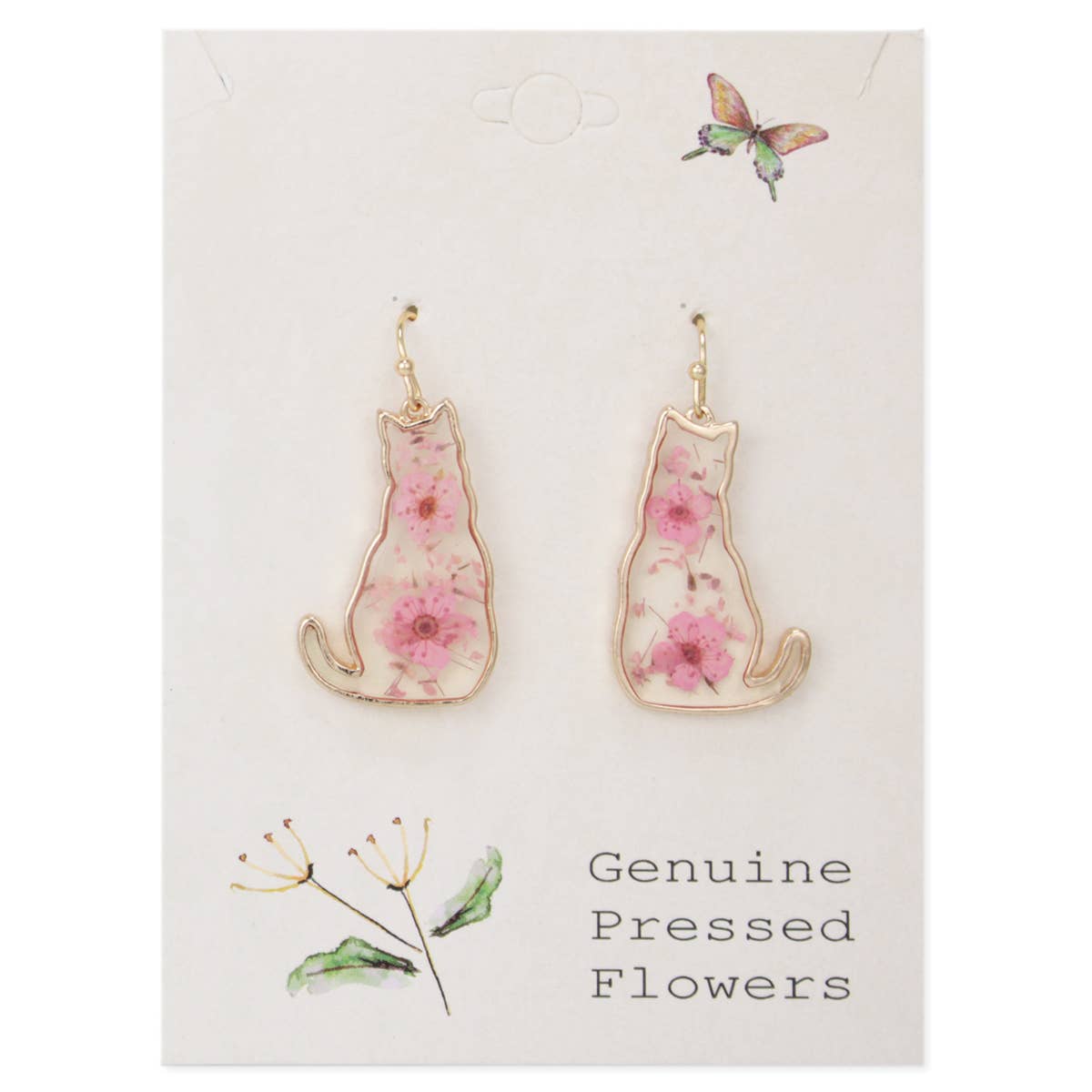 ZAD jewelry Feline Friend Cat Dried Flower Earrings