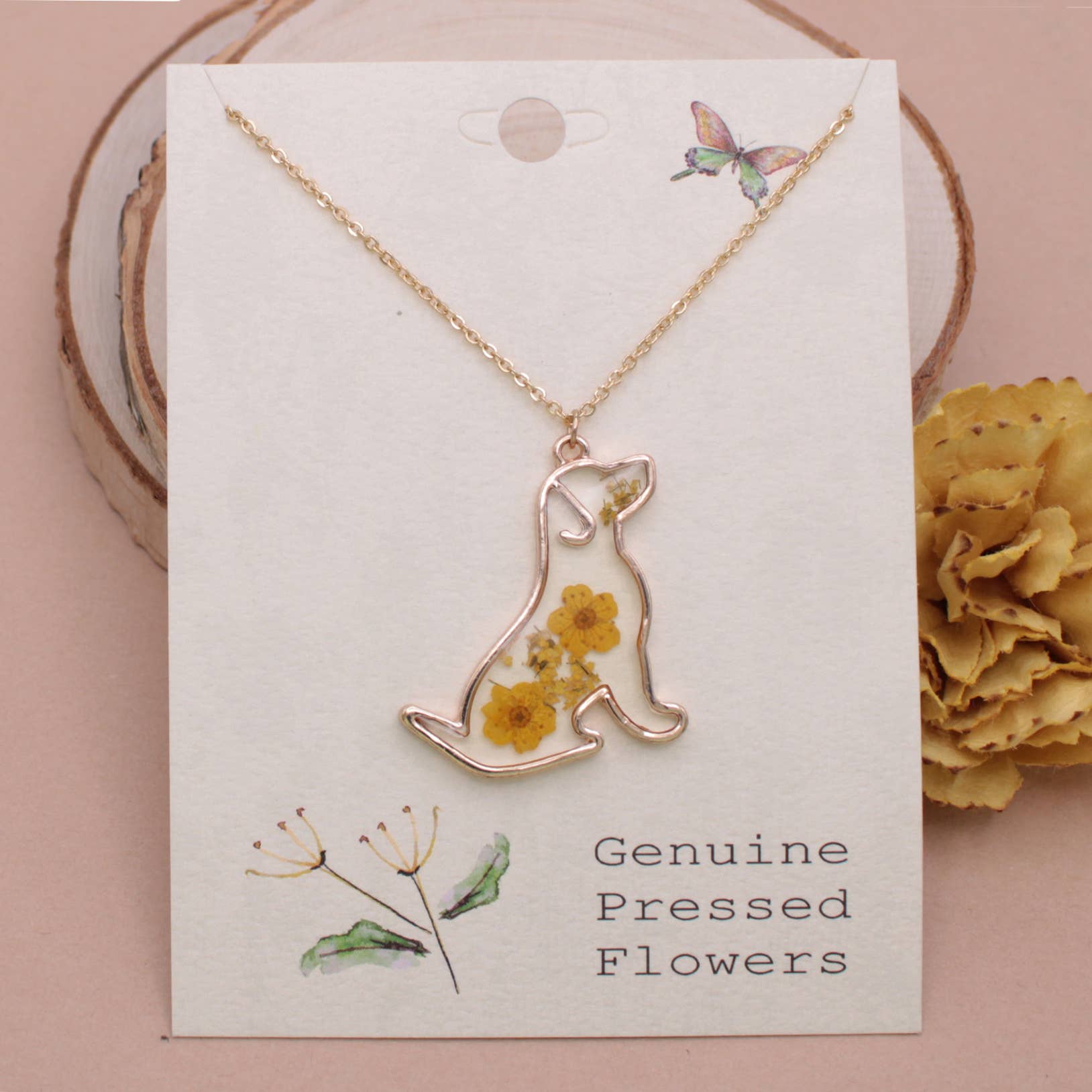 ZAD jewelry Floral Friend Gold Dog Dried Flower Necklace