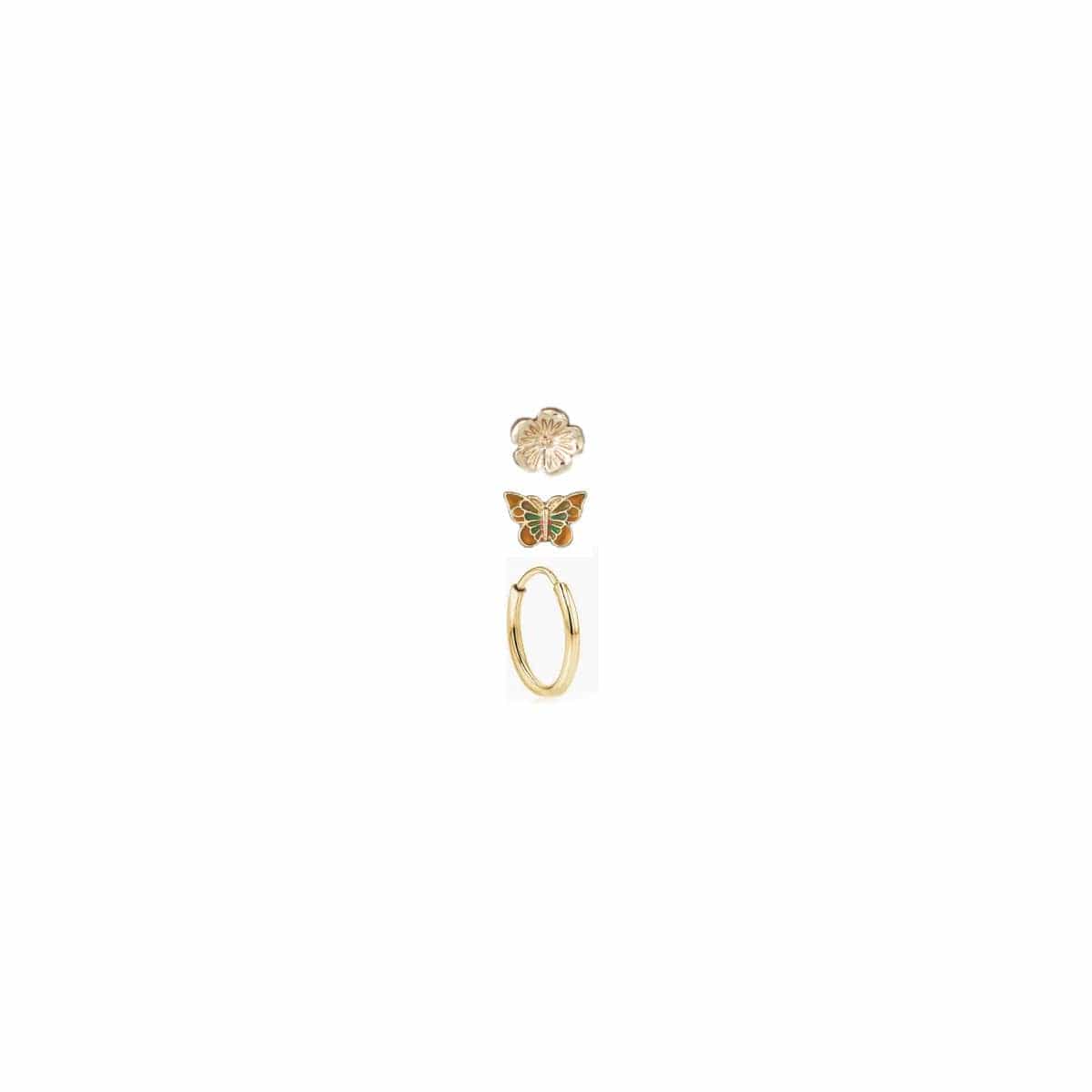 ZAD jewelry Gold Flower Butterfly Post Hoop Earrings Set