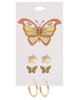 ZAD jewelry Gold Flower Butterfly Post Hoop Earrings Set