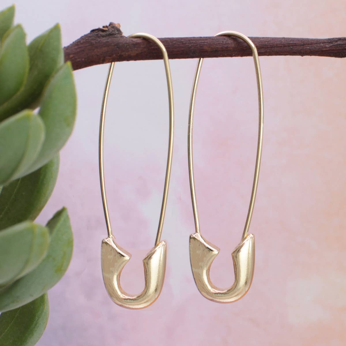 ZAD jewelry Gold Safety Pin Hoop Earrings